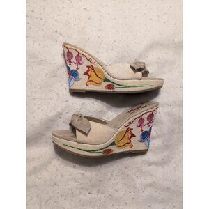 Bongo Vintage Y2K Embroidered Floral Platform Wedge Sandals Size 9